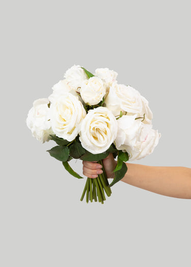 Faux-Ever Rose Bouquet in Cream White - 12"