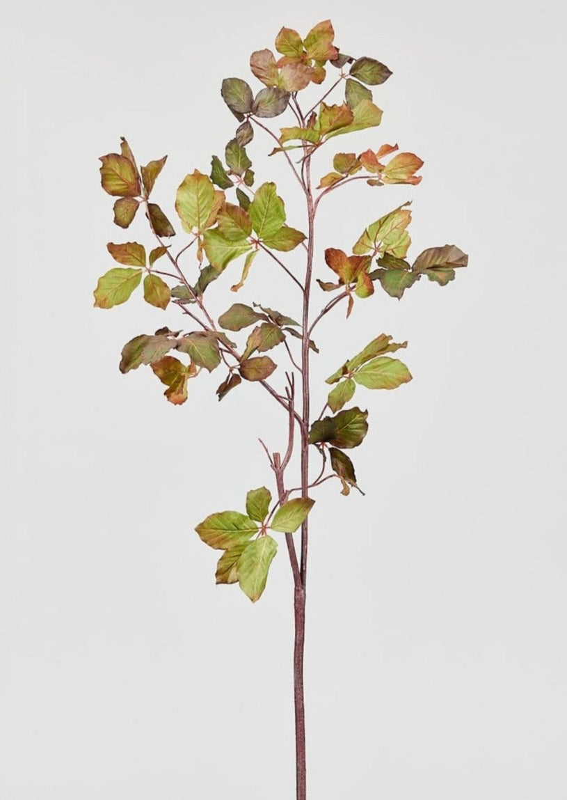 Tall Burgundy Green Faux Chestnut Leaf Branch - 47"