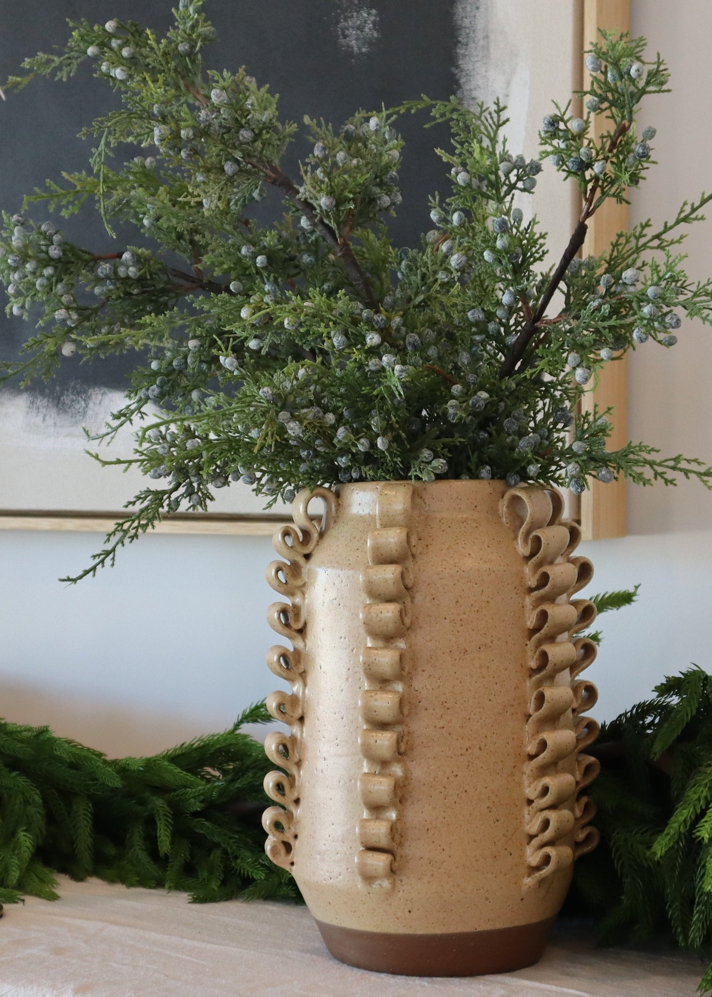 Handmade Textured Ceramic Lola Vase by Perla Valtierra  in Almond - 7.75"