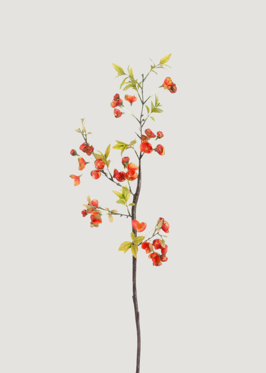 Orange Red Faux Plum Blossom Branch - 24"