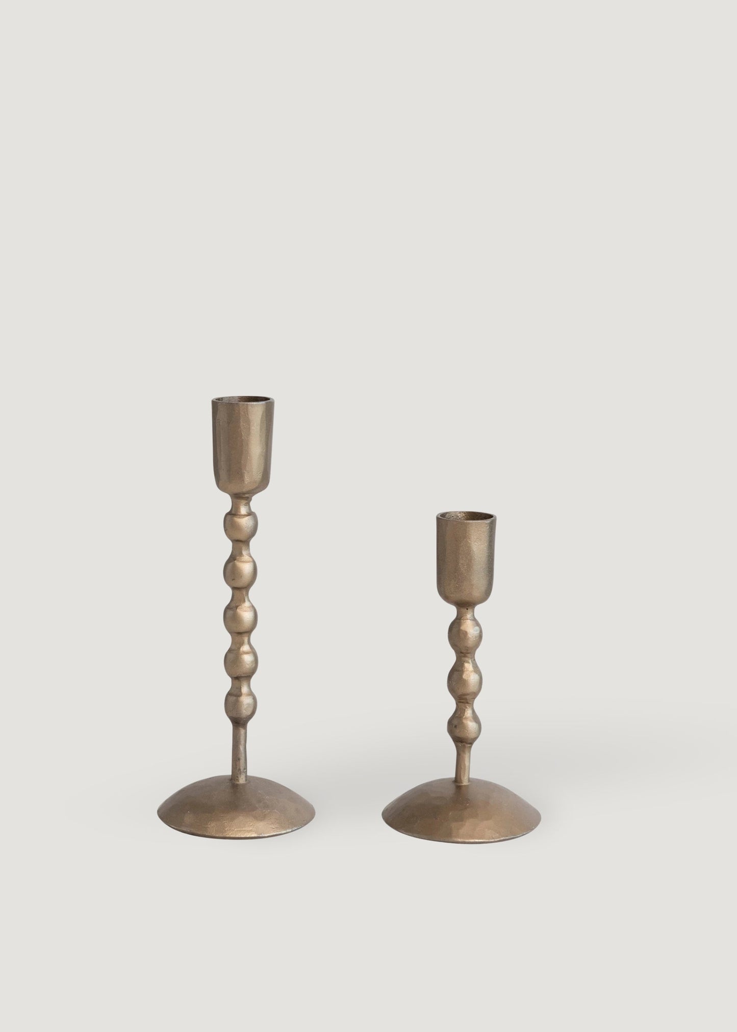 Set of 2 Antique Brass Metal Taper Candle Holders - 5.5-7"