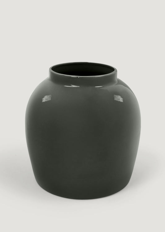 Afloral Ceramic Jar Vase in Glossy Smoked Taupe - 11"