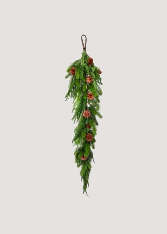 SALE - Real Touch Afloral Norfolk Pine and Juniper Garland with Cones - 48"