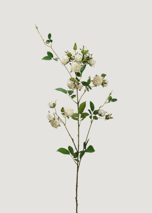 Deluxe Artificial Rose Branch in Cream White - 44"