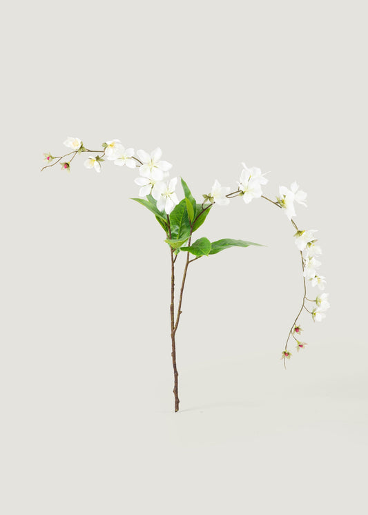 Faux Blooming Peach Blossom Branch in White - 41"