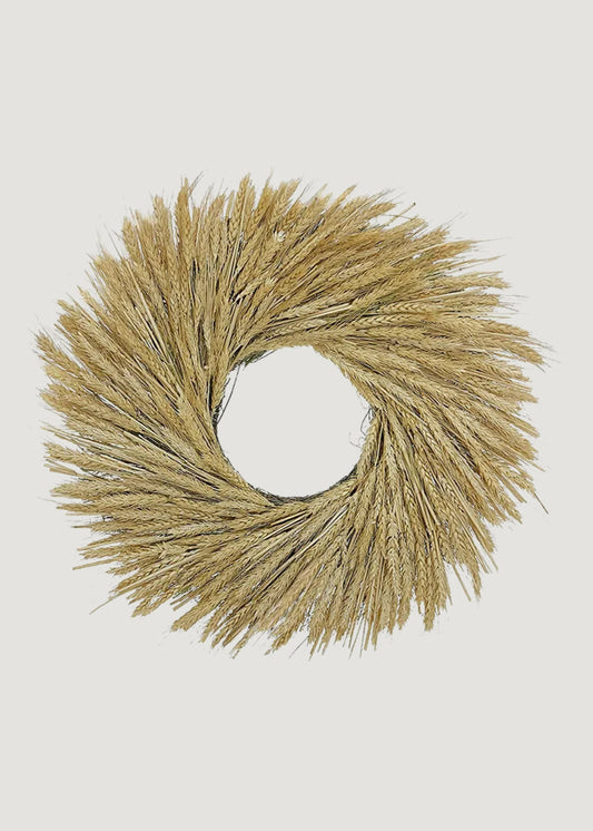 Natural Dried Bearded Wheat Wreath - 22"