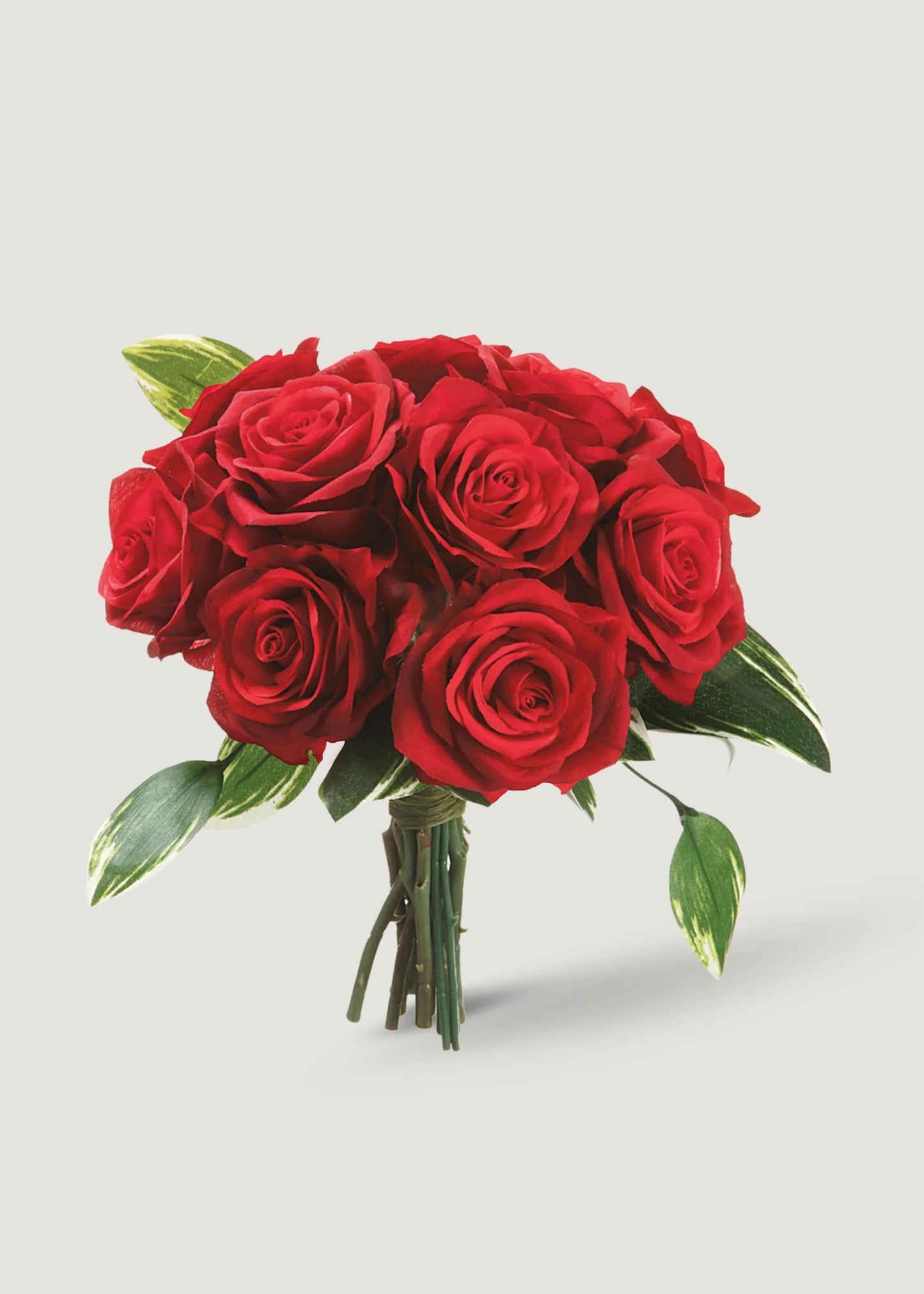 Faux Rose Flower Bouquet in Red - 11"